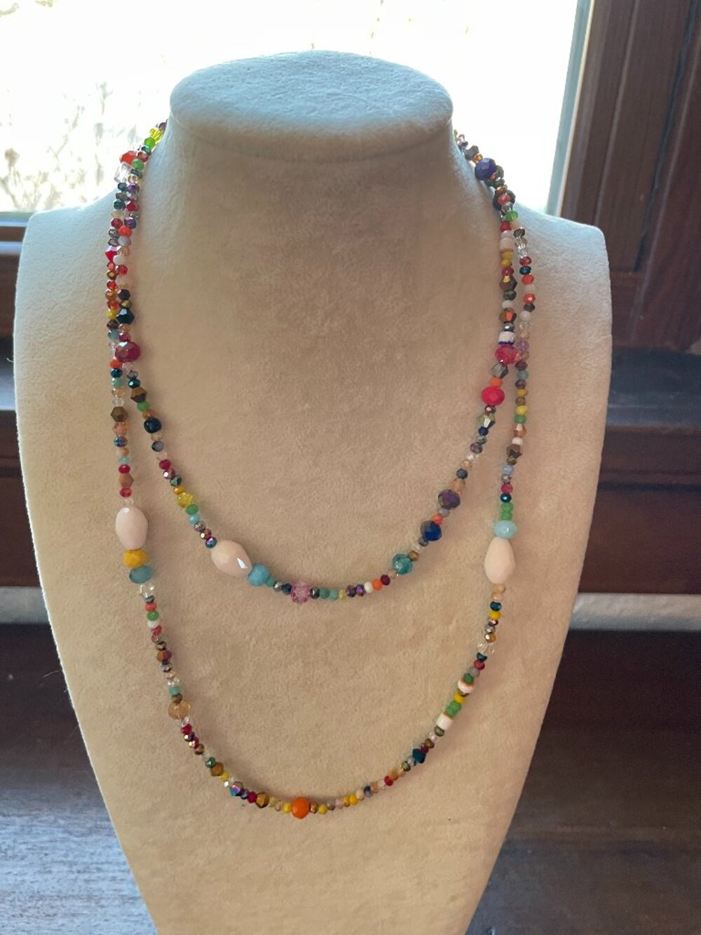 Long Sparkly Faceted Multicolored  Beaded Necklace – Perfect for Layering